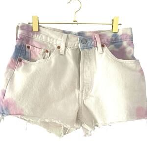 Levi's 501 Original Shorts White Tie Dye Cut Off Button Fly 100% Cotton w28
